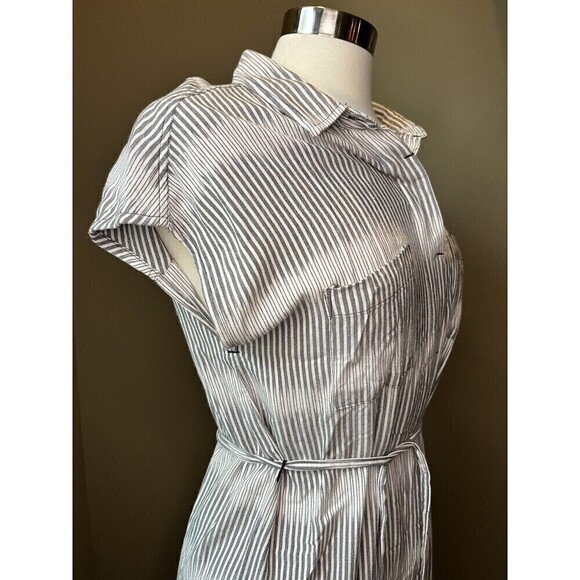 KAVU La Paz Sea Salt Striped Short Sleeve Button Down Midi Shirt Dress Medium - Picture 4 of 9